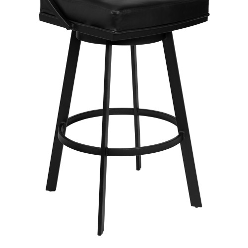 Easton 26"Â Counter Height Barstool in Matte Black Finish with Vintage Black Faux Leather and Grey Walnut
