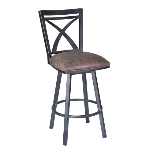 Armen Living Nova 26" Counter Height Swivel Metal Barstool in Mineral finish with Bandero Tobacco