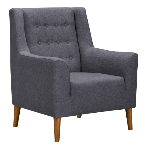 Nubia Mid-Century Accent Chair in Champagne Wood Finish and Dark Grey Fabric