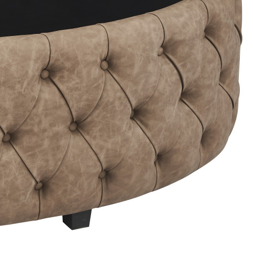 Armen Living Blossom Contemporary Ottoman in Brown Faux Leather