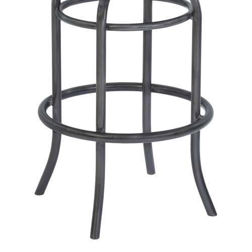 Armen Living Davis 30" Bar Height Metal Swivel Barstool in Vintage Gray Faux Leather with Mineral Finish and Gray Walnut Wood Back