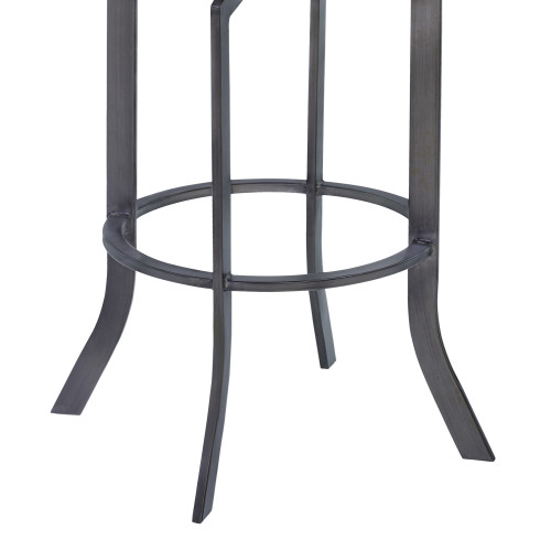 Armen Living Ojai 30" Bar Height Metal Swivel Barstool in Vintage Black Faux Leather with Mineral Finish and Walnut Wood Back