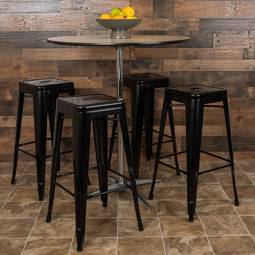 Modern Industrial Metal Stool in Black