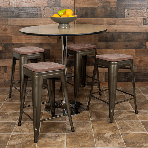 Set of 4 Modern Industrial Metal Stools  in Gun Metal Gray