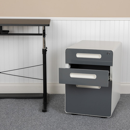 Modern 3-Drawer Filing Cabinet with White Frame and Charcoal Faceplate