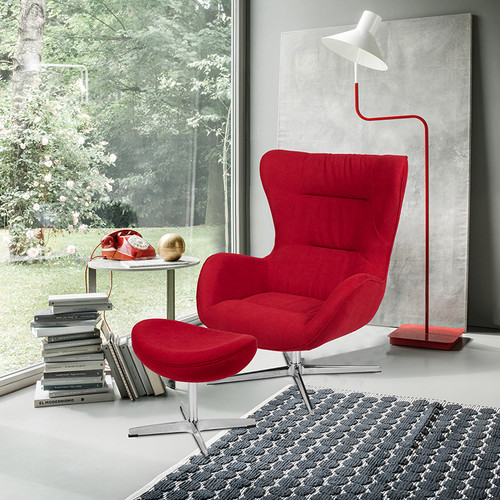 Red Fabric Swivel Wing Chair and Ottoman Set [ZB-WING-CH-OT-RED-FAB-GG]