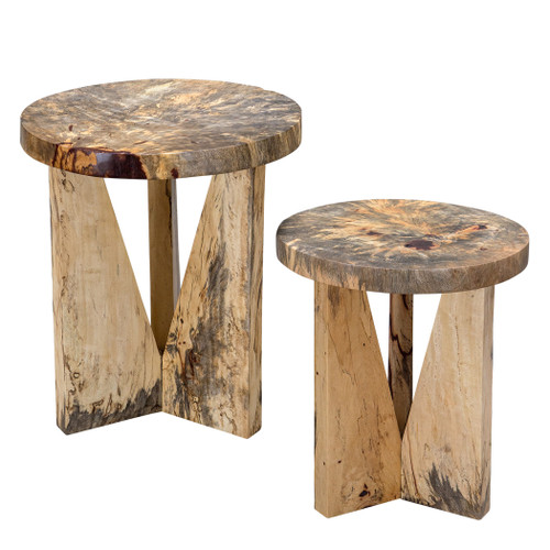 Made From Solid Tamarind Wood, This Set Of Two Nesting Tables Features Strong Angular Lines With Beautiful Spalting In A Natural Finish. Sizes: Sm-16x19x16, Lg-18x22x18