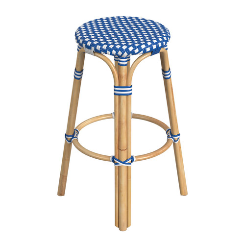 Tobias Sky Blue Rattan Bar Stool