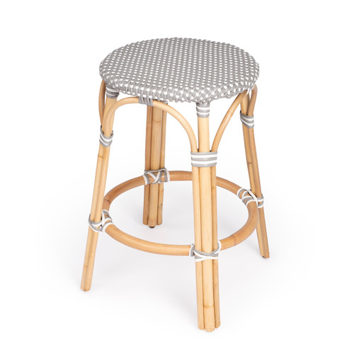 Tobias Gray & White Rattan Counter Stool