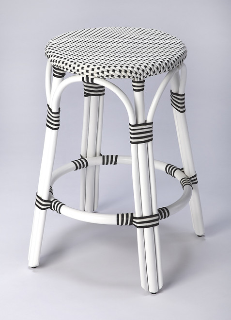 Tobias Black & White Rattan Counter Stool