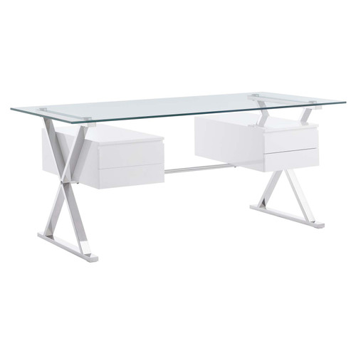 Sector 71" Glass Top Glass Office Desk EEI-6226-WHI