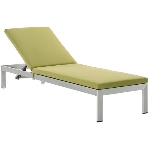 Shore Outdoor Patio Aluminum Chaise with Cushions EEI-4502-SLV-PER