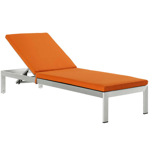 Shore Outdoor Patio Aluminum Chaise with Cushions EEI-4502-SLV-ORA