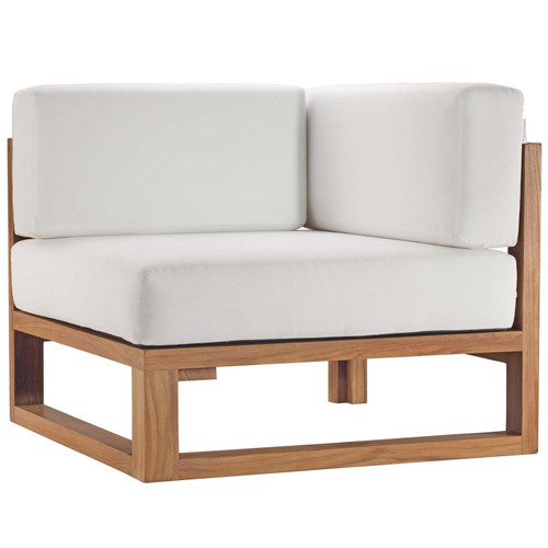 Upland Outdoor Patio Teak Wood Corner Chair EEI-4126-NAT-WHI