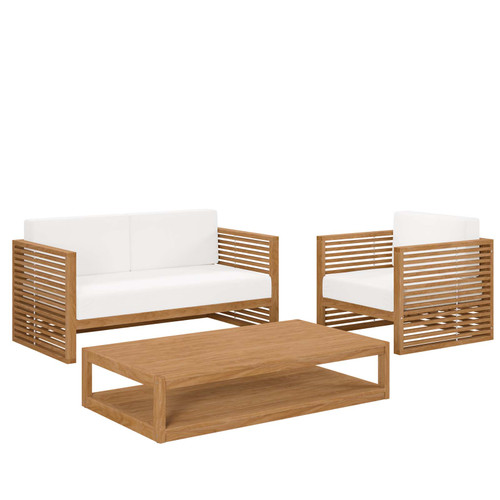 Carlsbad 3-Piece Teak Wood Outdoor Patio Set EEI-5837-NAT-WHI