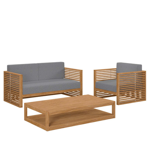 Carlsbad 3-Piece Teak Wood Outdoor Patio Set EEI-5837-NAT-GRY