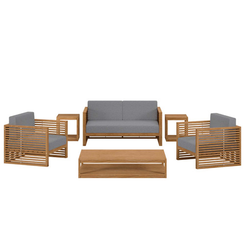 Carlsbad 6-Piece Teak Wood Outdoor Patio Set EEI-5836-NAT-GRY