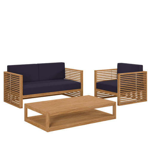 Carlsbad 3-Piece Teak Wood Outdoor Patio Set EEI-5837-NAT-NAV