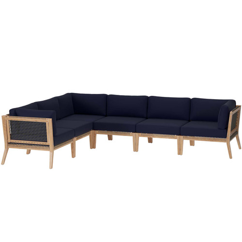 Clearwater Outdoor Patio Teak Wood 6-Piece Sectional Sofa EEI-6125-GRY-NAV