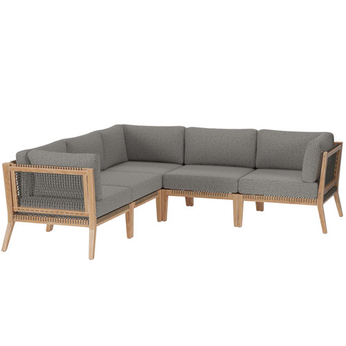 Clearwater Outdoor Patio Teak Wood 5-Piece Sectional Sofa EEI-6123-GRY-GPH