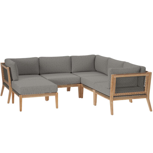 Clearwater Outdoor Patio Teak Wood 6-Piece Sectional Sofa EEI-6124-GRY-GPH