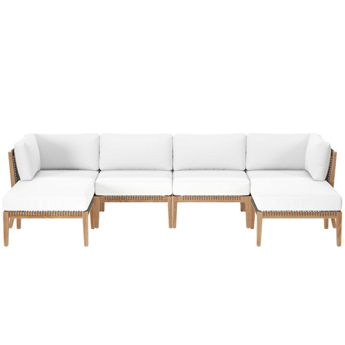 Clearwater Outdoor Patio Teak Wood 6-Piece Sectional Sofa EEI-6122-GRY-WHI