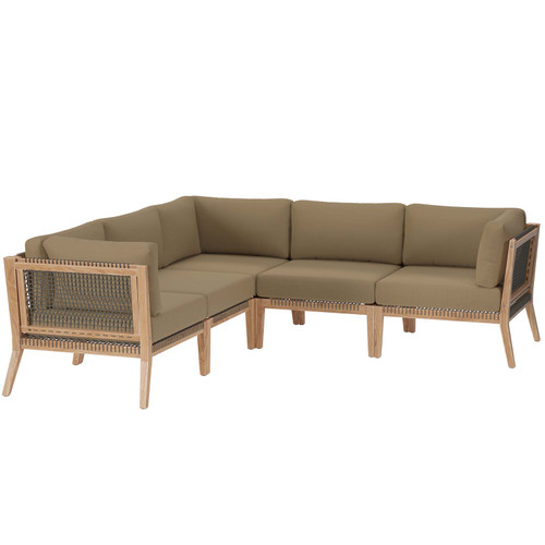 Clearwater Outdoor Patio Teak Wood 5-Piece Sectional Sofa EEI-6123-GRY-LBR