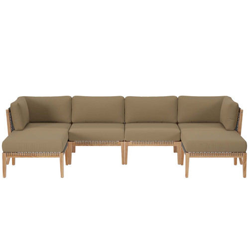 Clearwater Outdoor Patio Teak Wood 6-Piece Sectional Sofa EEI-6122-GRY-LBR