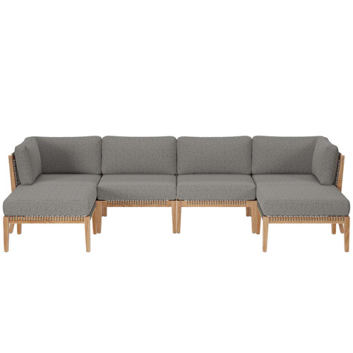 Clearwater Outdoor Patio Teak Wood 6-Piece Sectional Sofa EEI-6122-GRY-GPH