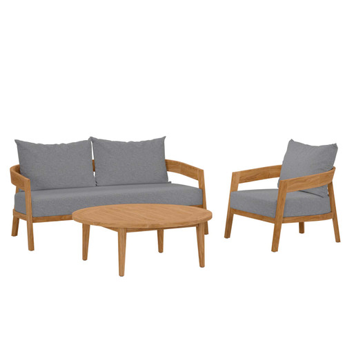 Brisbane 3-Piece Teak Wood Outdoor Patio Set EEI-5834-NAT-GRY