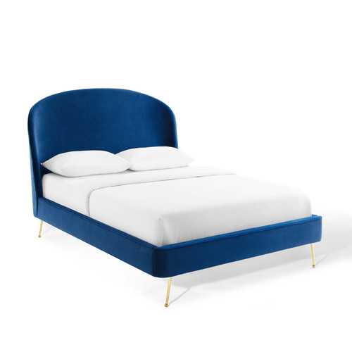 Mira Upholstered Performance Velvet Queen Platform Bed MOD-6131-NAV