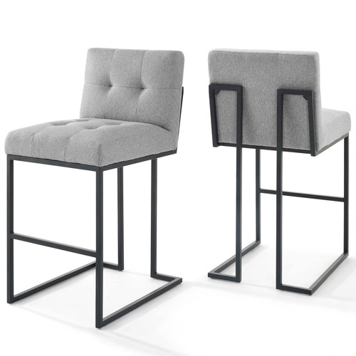 Privy Black Stainless Steel Upholstered Fabric Bar Stool Set of 2 EEI-4159-BLK-LGR