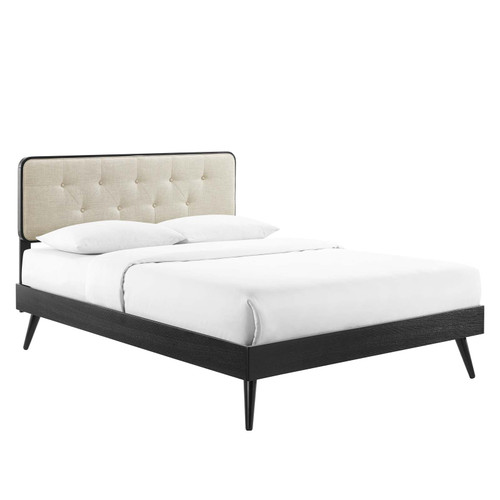 Bridgette Queen Wood Platform Bed With Splayed Legs MOD-6388-BLK-BEI