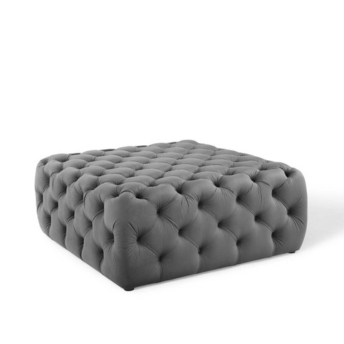 Amour Tufted Button Large Square Performance Velvet Ottoman EEI-3774-GRY