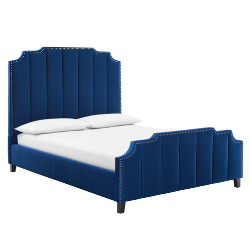 Lucille Queen Performance Velvet Platform Bed MOD-6281-NAV