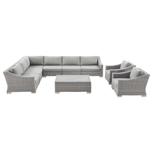 Conway Outdoor Patio Wicker Rattan 9-Piece Sectional Sofa Furniture Set EEI-5096-GRY