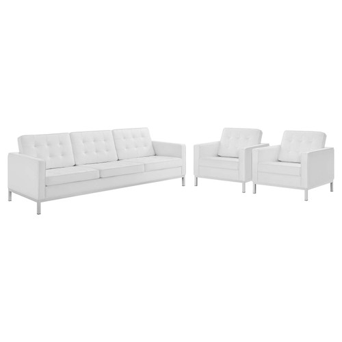 Loft 3 Piece Tufted Upholstered Faux Leather Set EEI-4105-SLV-WHI-SET