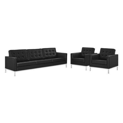 Loft 3 Piece Tufted Upholstered Faux Leather Set EEI-4105-SLV-BLK-SET