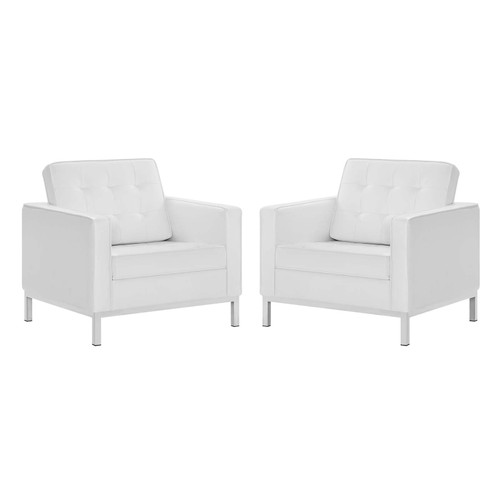 Loft Tufted Upholstered Faux Leather Armchair Set of 2 EEI-4101-SLV-WHI