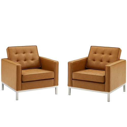 Loft Tufted Upholstered Faux Leather Armchair Set of 2 EEI-4101-SLV-TAN