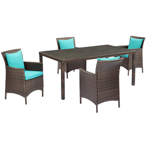 Conduit 5 Piece Outdoor Patio Wicker Rattan Set EEI-3892-BRN-TRQ-SET