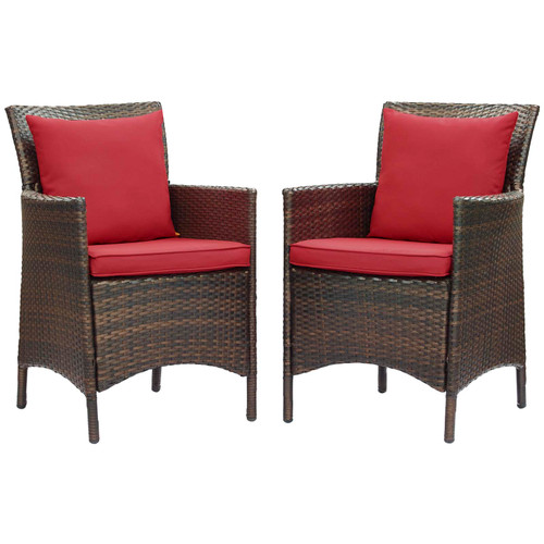 Conduit Outdoor Patio Wicker Rattan Dining Armchair Set of 2 EEI-4030-BRN-RED