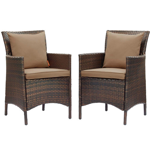 Conduit Outdoor Patio Wicker Rattan Dining Armchair Set of 2 EEI-4030-BRN-MOC