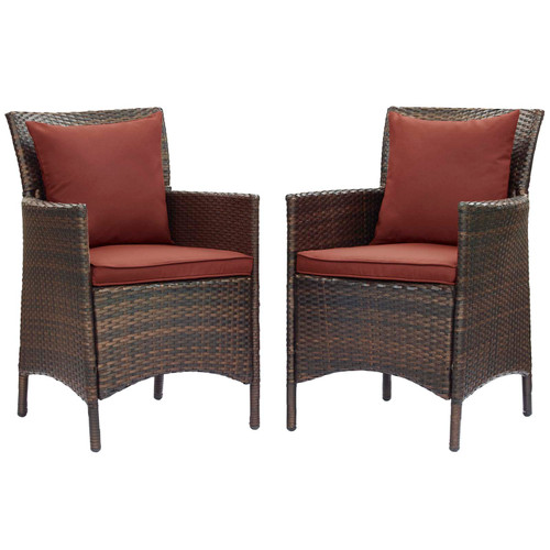 Conduit Outdoor Patio Wicker Rattan Dining Armchair Set of 2 EEI-4030-BRN-CUR