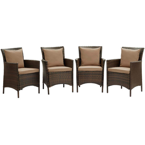 Conduit Outdoor Patio Wicker Rattan Dining Armchair Set of 4 EEI-4031-BRN-MOC