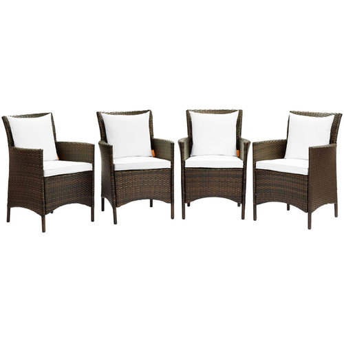 Conduit Outdoor Patio Wicker Rattan Dining Armchair Set of 4 EEI-4031-BRN-WHI