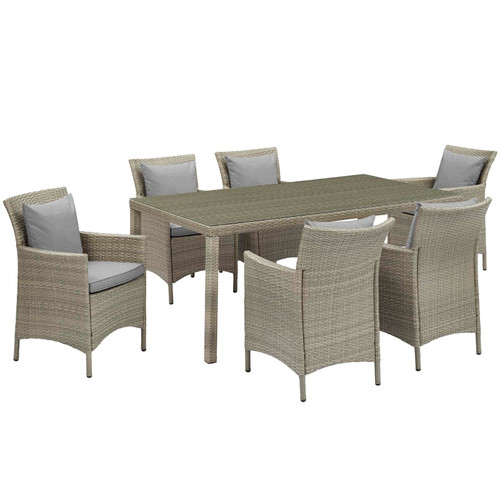 Conduit 7 Piece Outdoor Patio Wicker Rattan Dining Set EEI-4015-LGR-GRY-SET