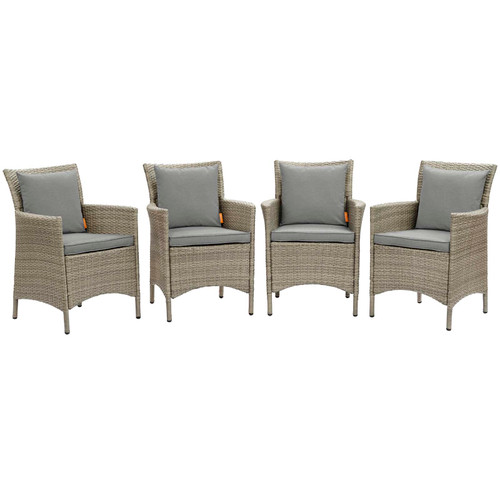 Conduit Outdoor Patio Wicker Rattan Dining Armchair Set of 4 EEI-4028-LGR-GRY