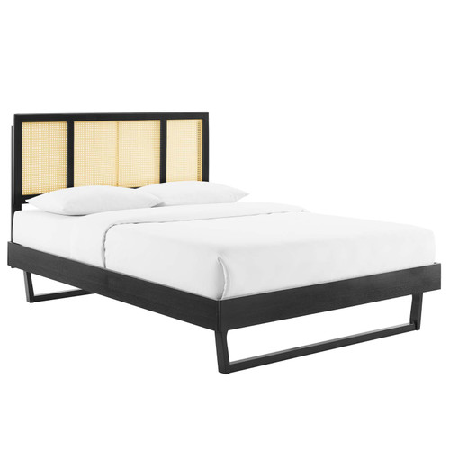 Kelsea Cane and Wood Queen Platform Bed With Angular Legs MOD-6372-BLK