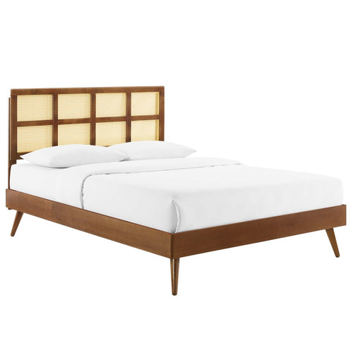 Sidney Cane and Wood Full Platform Bed With Splayed Legs MOD-6374-WAL